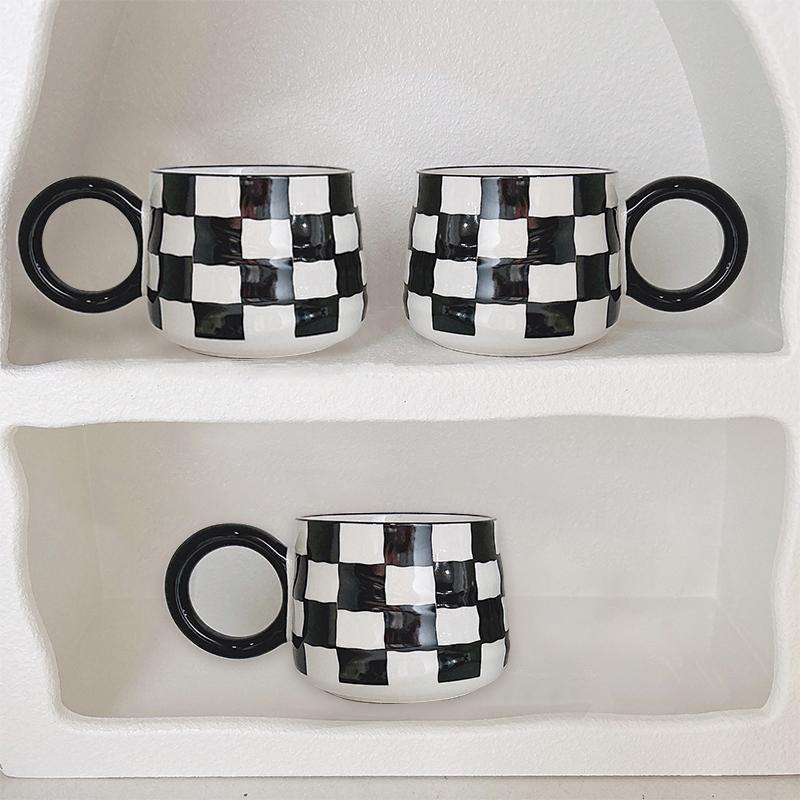 Chess Checkered Ceramic Mug - Retro Style, for Coffee