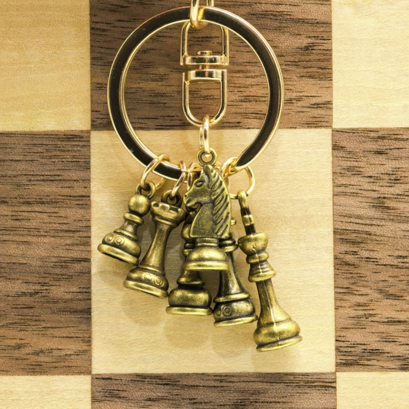 Golden Chess Piece Key Chain Set