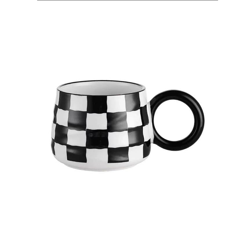 Chess Checkered Ceramic Mug - Retro Style, for Coffee