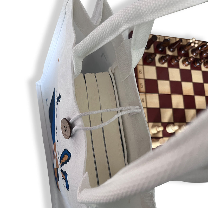 Chess Canvas Bag - with Buckle & Inner Pocket, Large-Capacity, Casual Shoulder Bag, Dirt-Resistant & Versatile, Chess-Themed Handbag