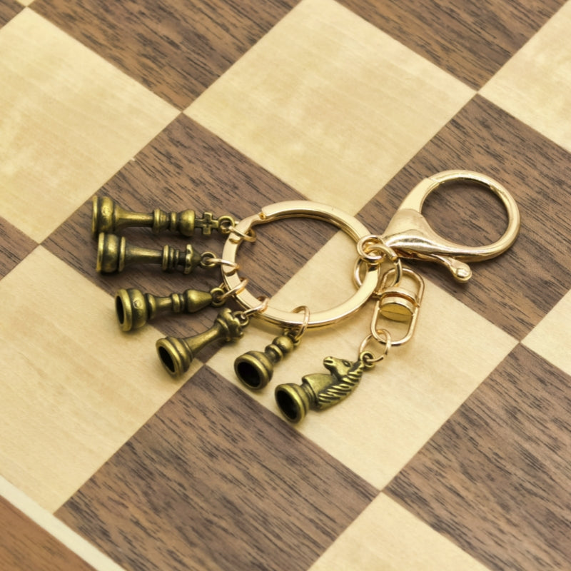 Golden Chess Piece Key Chain Set