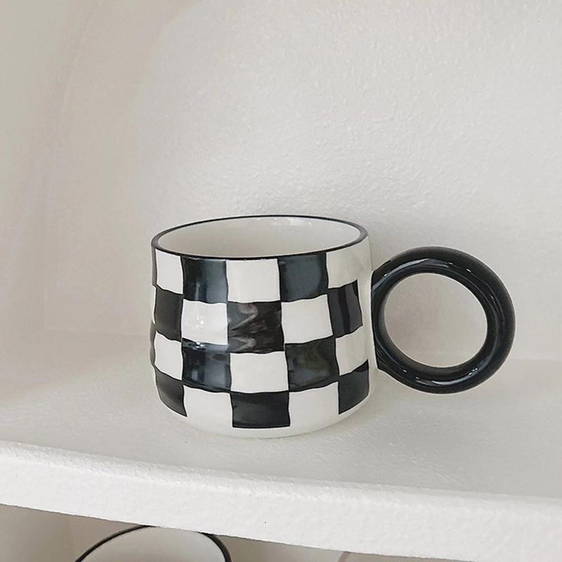 Chess Checkered Ceramic Mug - Retro Style, for Coffee