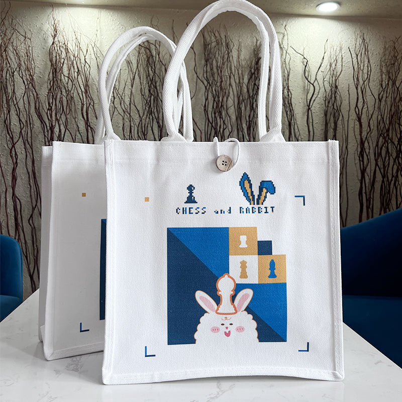 Chess Canvas Bag - with Buckle & Inner Pocket, Large-Capacity, Casual Shoulder Bag, Dirt-Resistant & Versatile, Chess-Themed Handbag