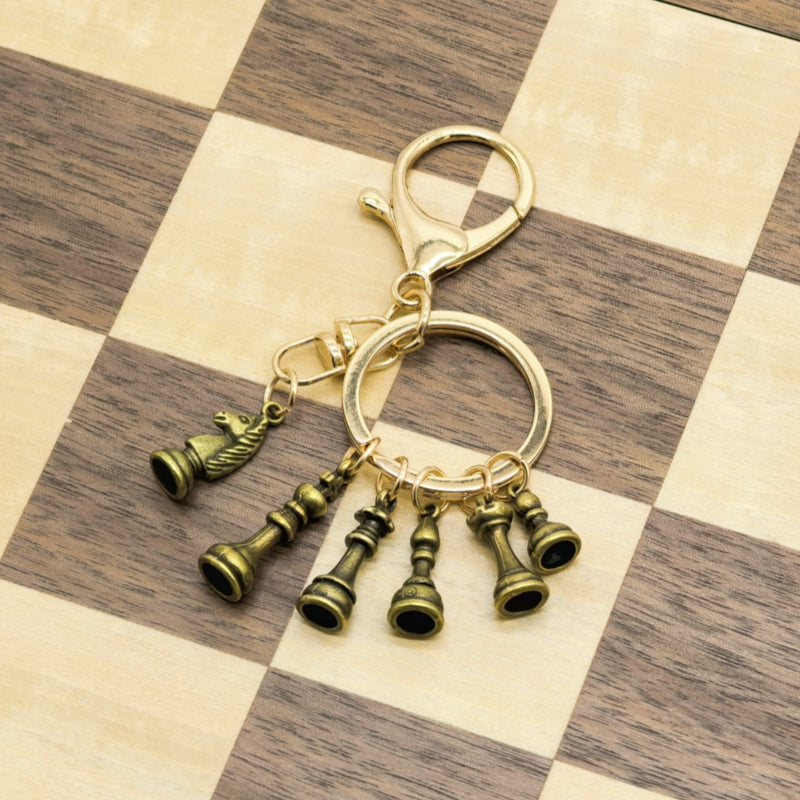 Golden Chess Piece Key Chain Set
