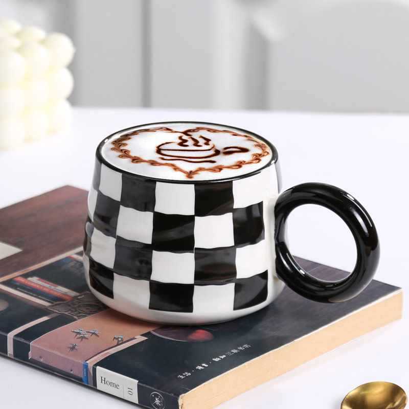 Chess Checkered Ceramic Mug - Retro Style, for Coffee