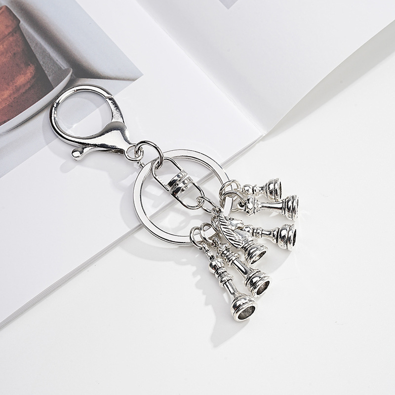 Silver Metal Chess Piece Key Chain Set