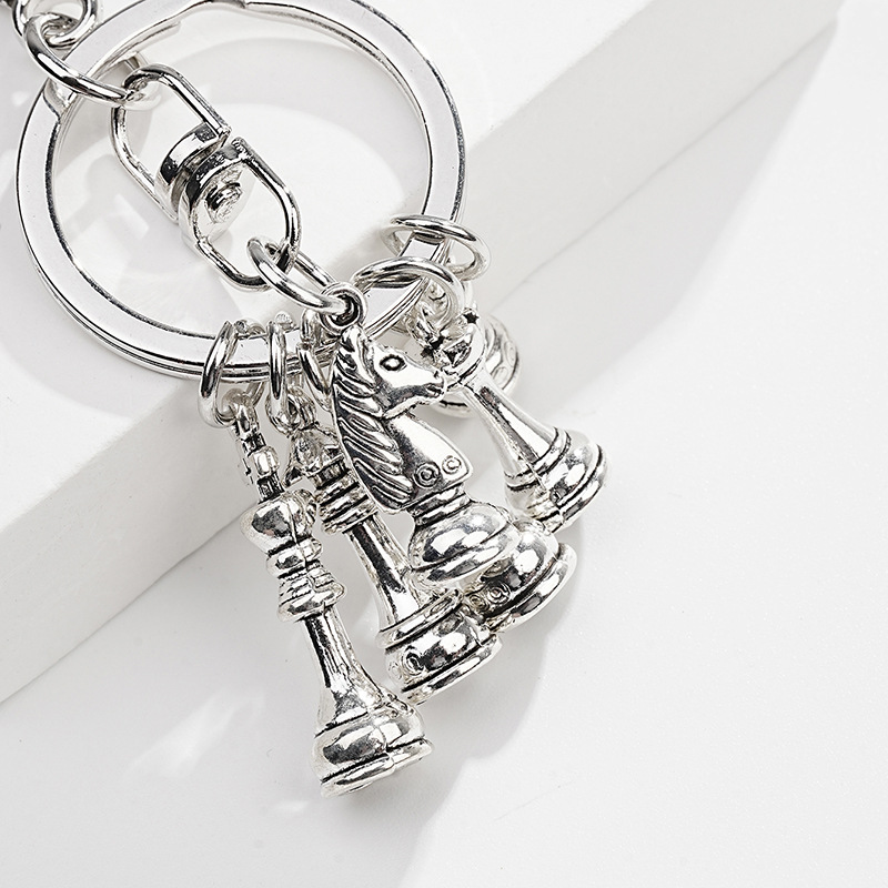 Silver Metal Chess Piece Key Chain Set