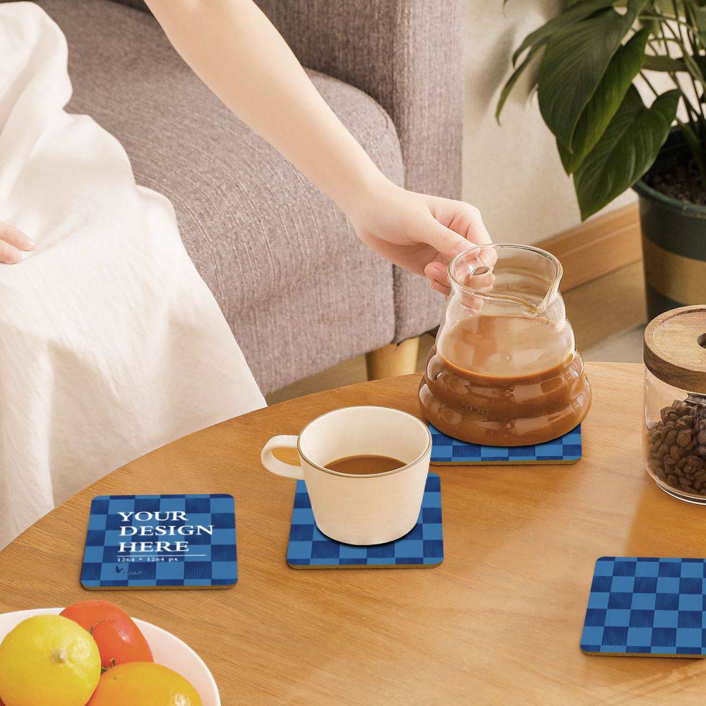 MDF Cork Coaster 4 Pcs