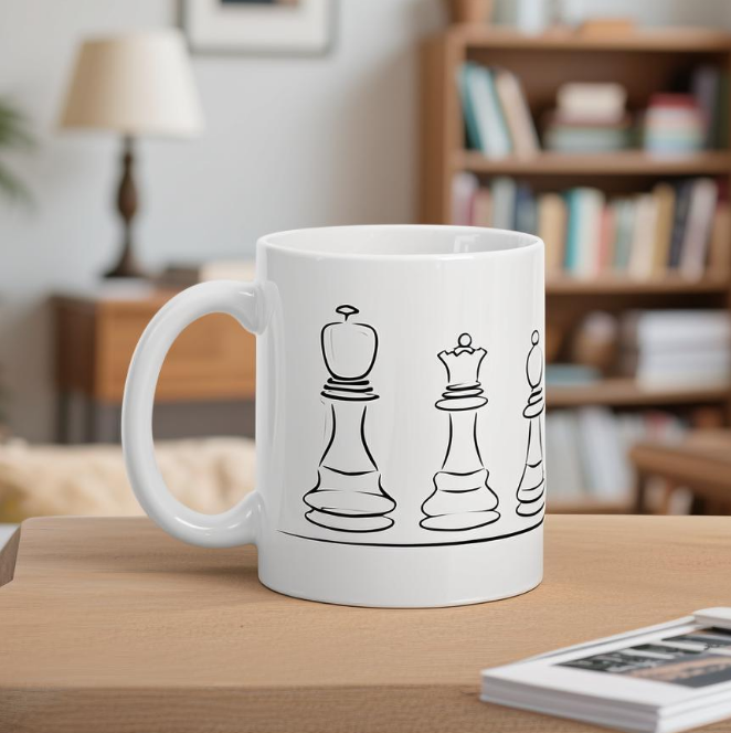 Chess Ceramic Mug - Retro Style, for Coffee