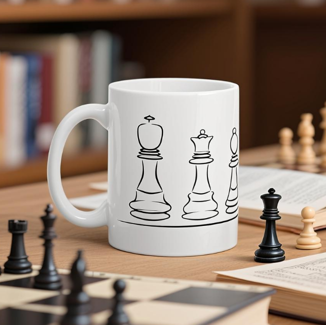 Chess Ceramic Mug - Retro Style, for Coffee