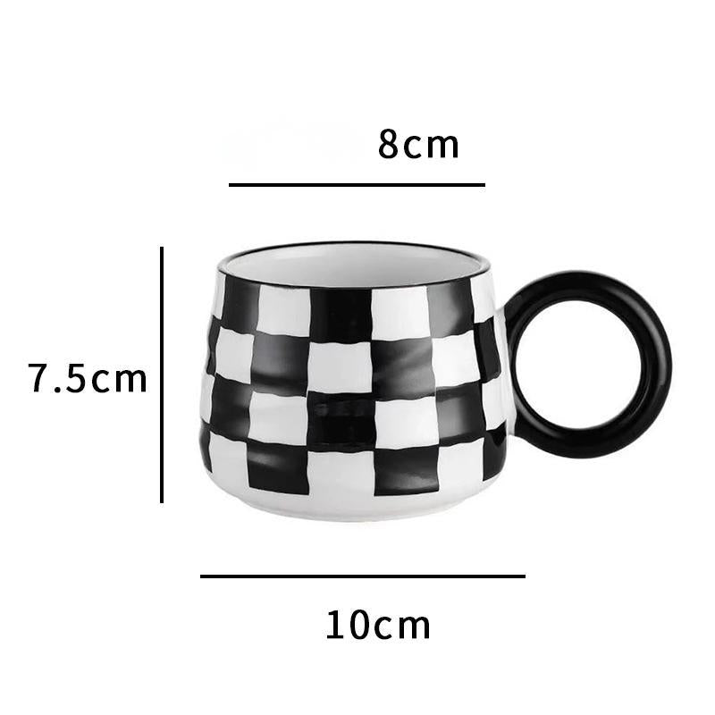 Chess Checkered Ceramic Mug - Retro Style, for Coffee