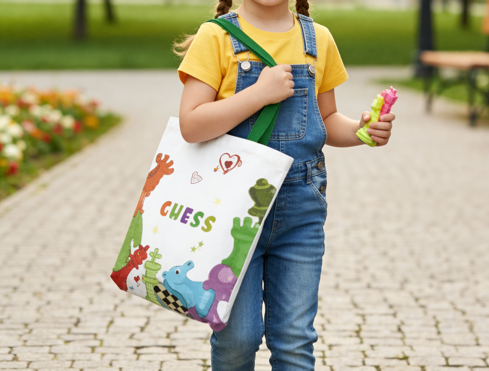 Chess Canvas Bag with Colorful Chess Pieces - with Zipper Pocket, Casual Shoulder Bag, Dirt-Resistant & Versatile, Chess-Themed Handbag
