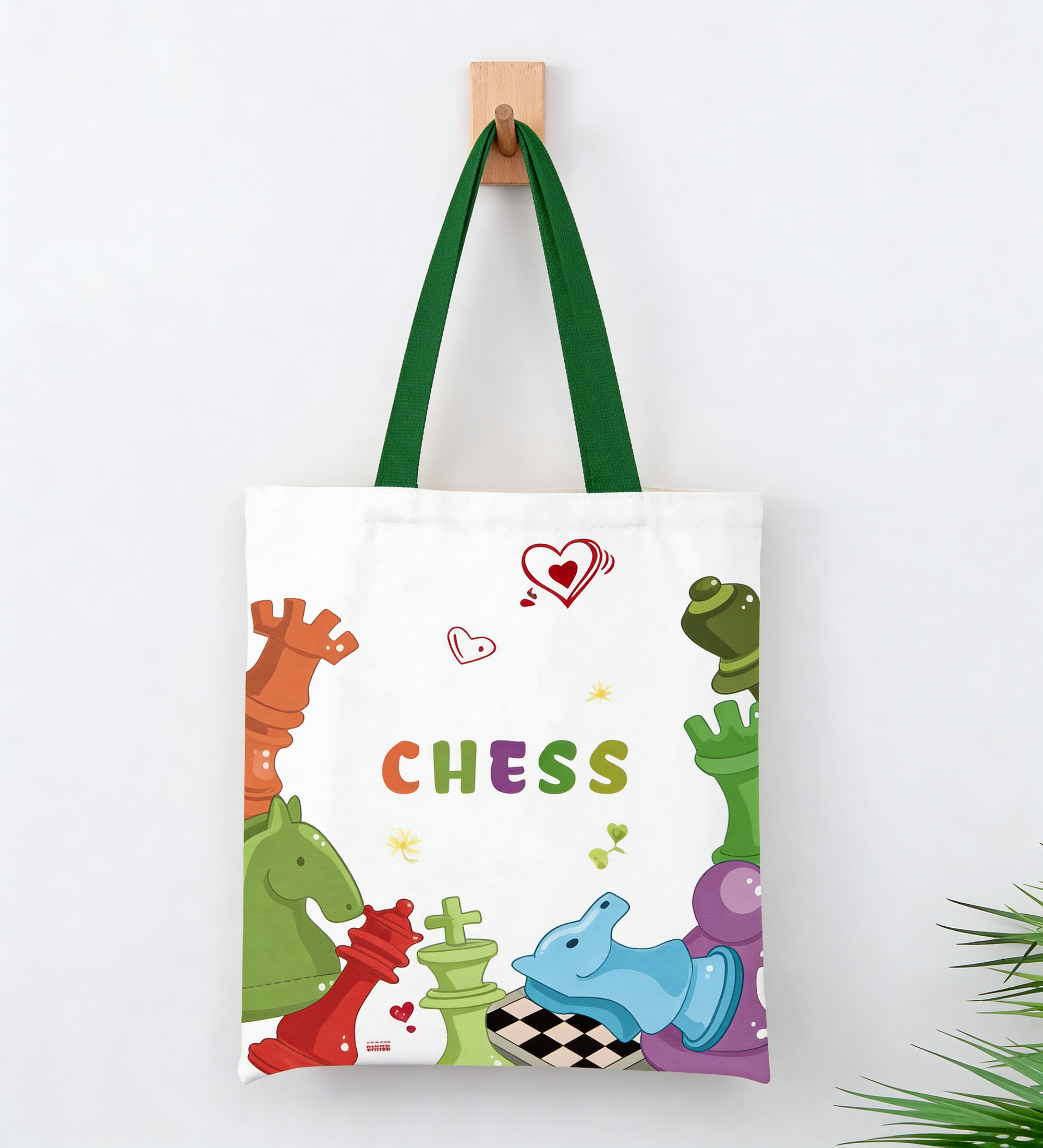 Chess Canvas Bag with Colorful Chess Pieces - with Zipper Pocket, Casual Shoulder Bag, Dirt-Resistant & Versatile, Chess-Themed Handbag