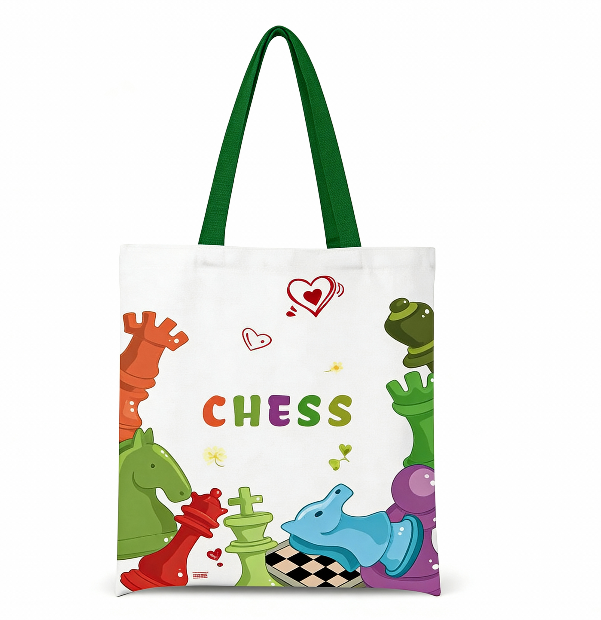 Chess Canvas Bag with Colorful Chess Pieces - with Zipper Pocket, Casual Shoulder Bag, Dirt-Resistant & Versatile, Chess-Themed Handbag