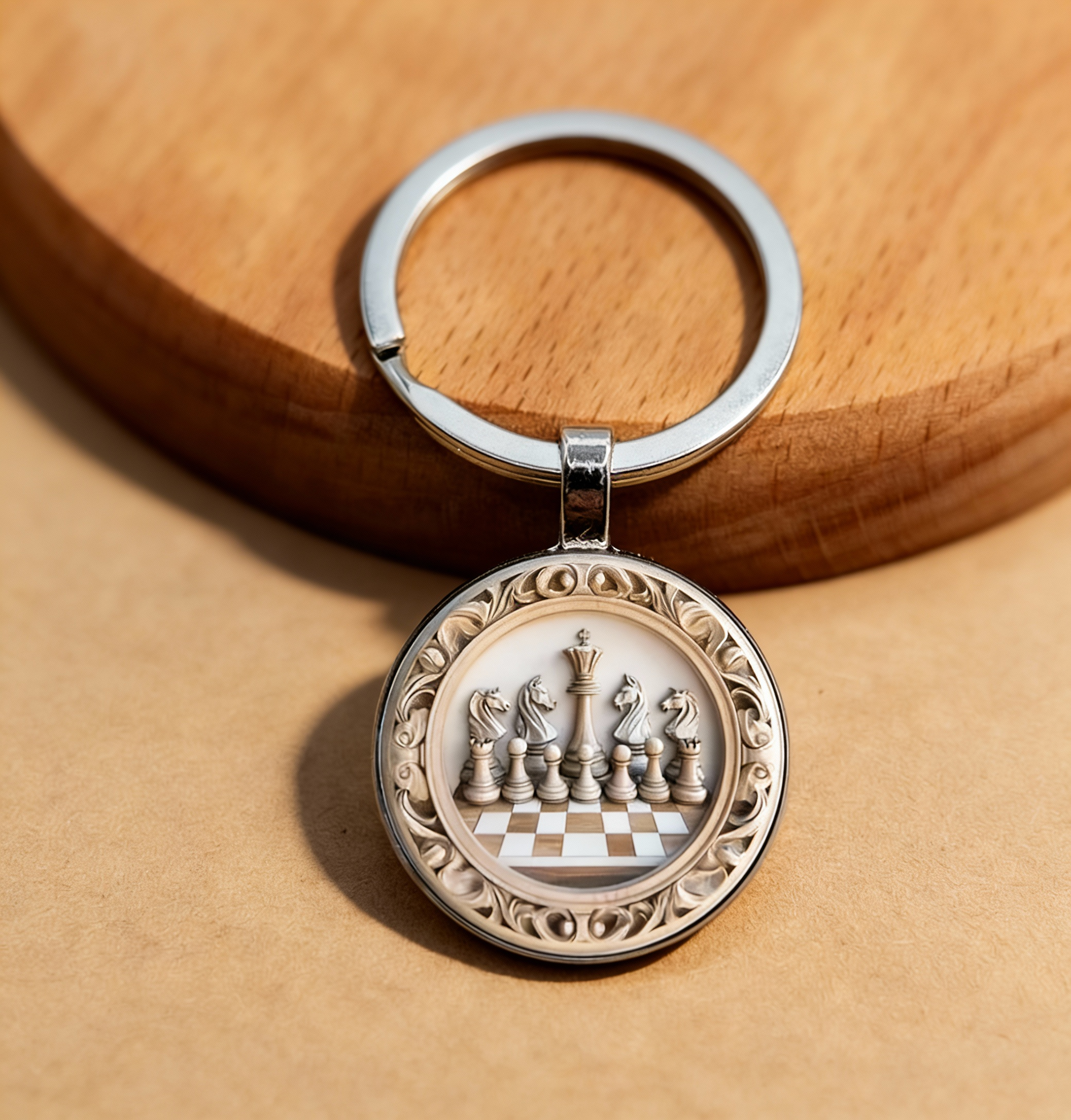 Round Alloy Glass Keychain