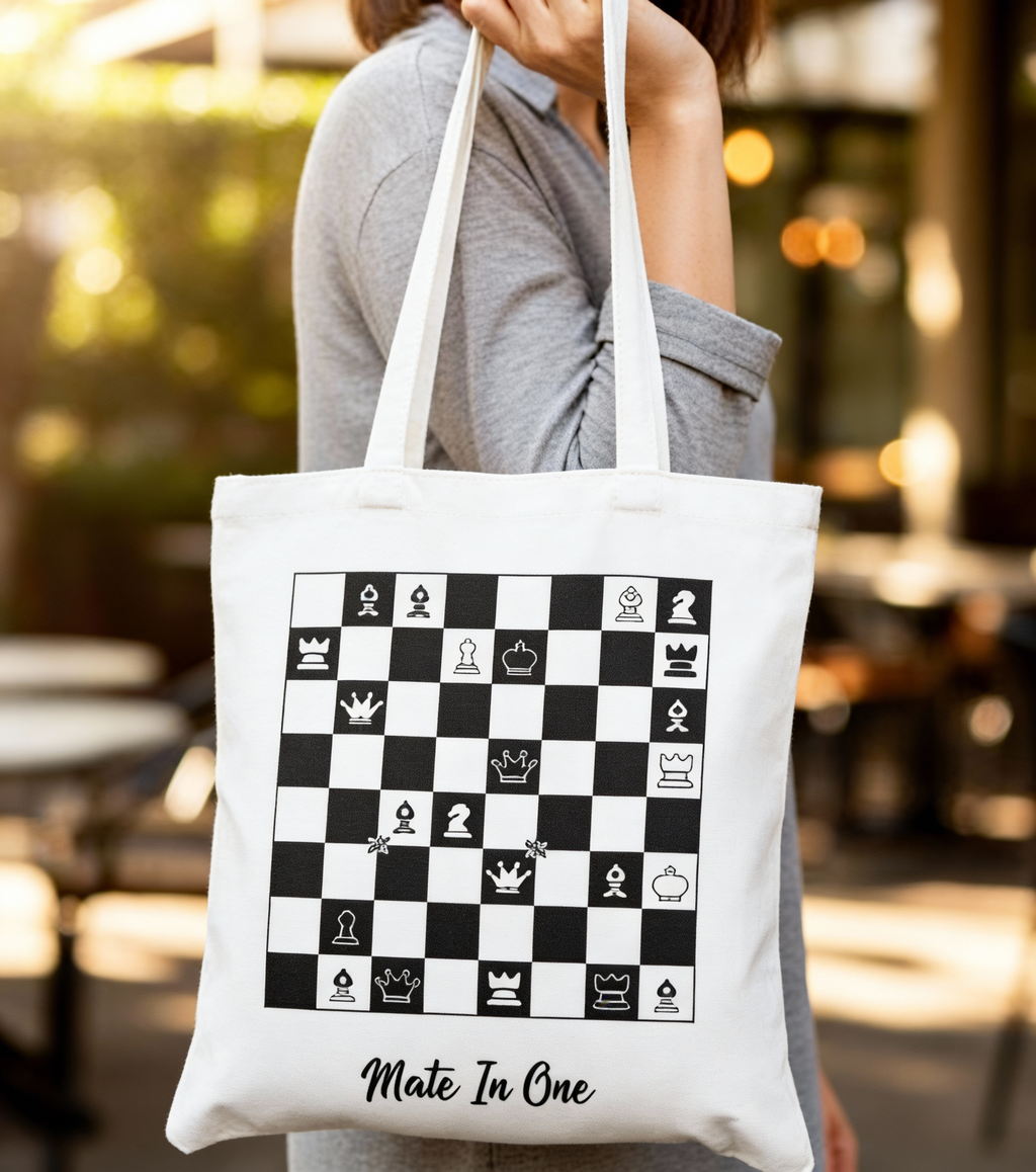 Chess Black-and-White Checkered Canvas Bag - with Zipper Pocket, Casual Shoulder Bag, Dirt-Resistant & Versatile, Chess Piece Design Handbag