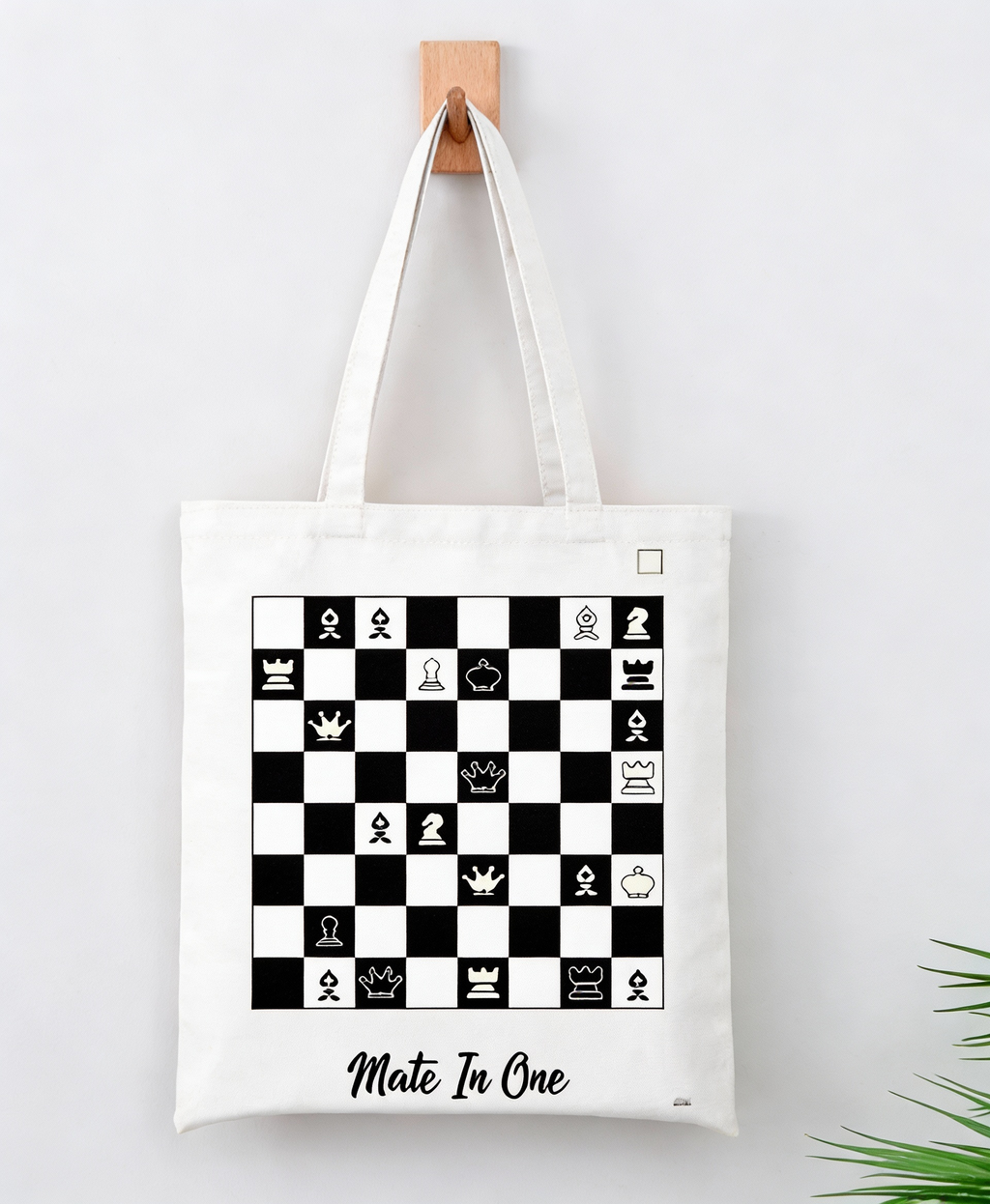 Chess Black-and-White Checkered Canvas Bag - with Zipper Pocket, Casual Shoulder Bag, Dirt-Resistant & Versatile, Chess Piece Design Handbag