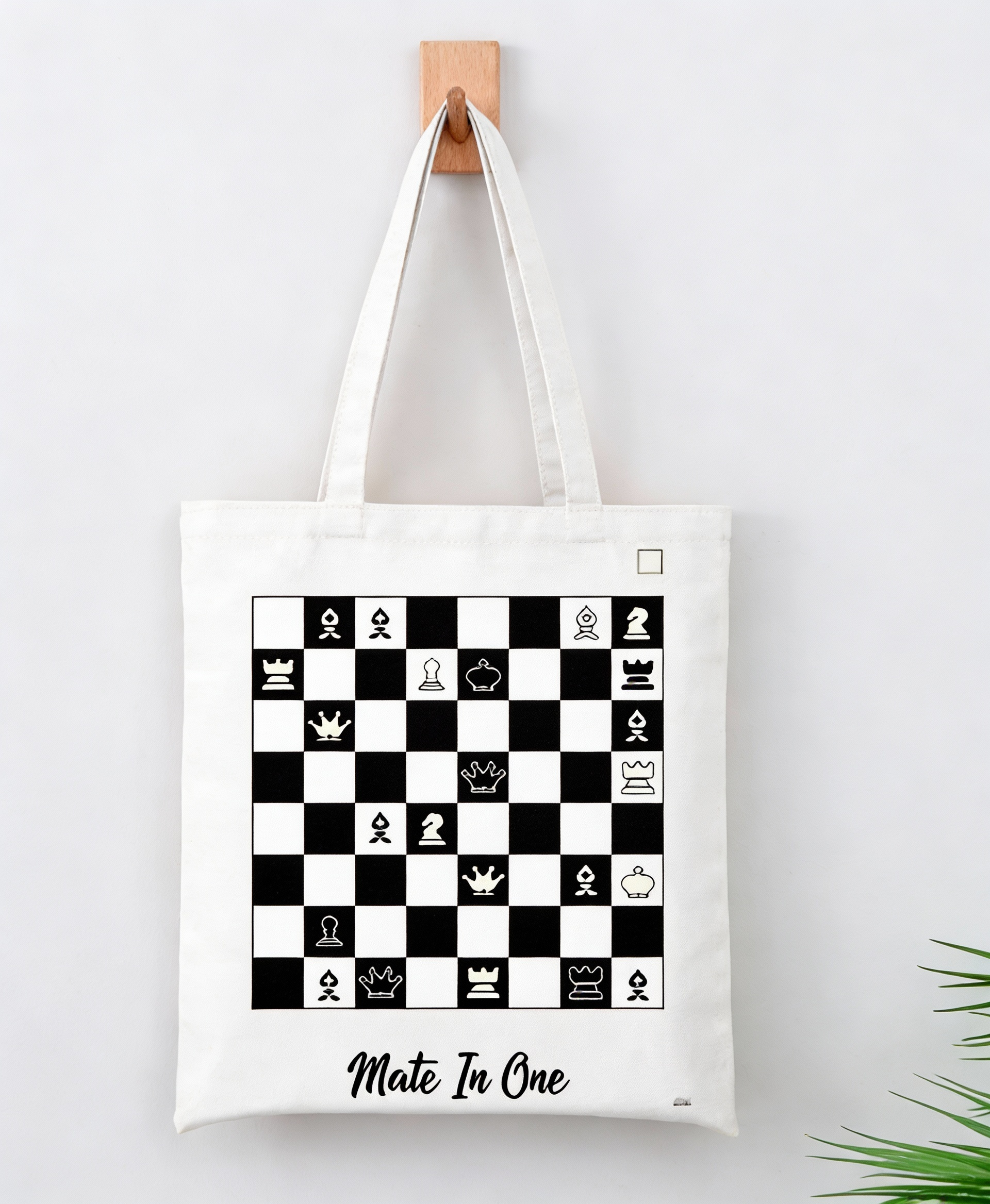 Chess Black-and-White Checkered Canvas Bag - with Zipper Pocket, Casual Shoulder Bag, Dirt-Resistant & Versatile, Chess Piece Design Handbag