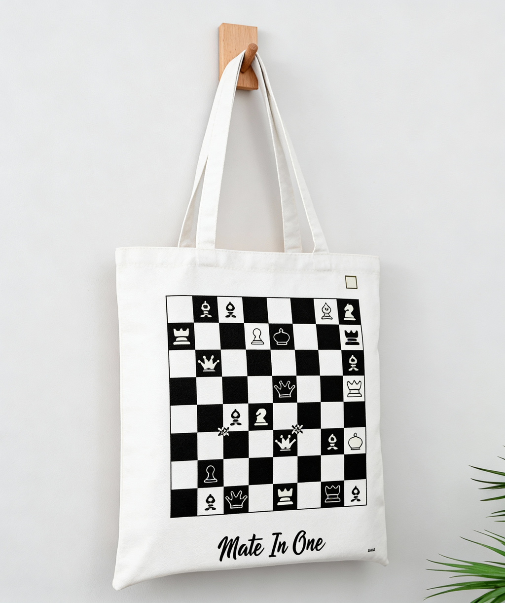 Chess Black-and-White Checkered Canvas Bag - with Zipper Pocket, Casual Shoulder Bag, Dirt-Resistant & Versatile, Chess Piece Design Handbag