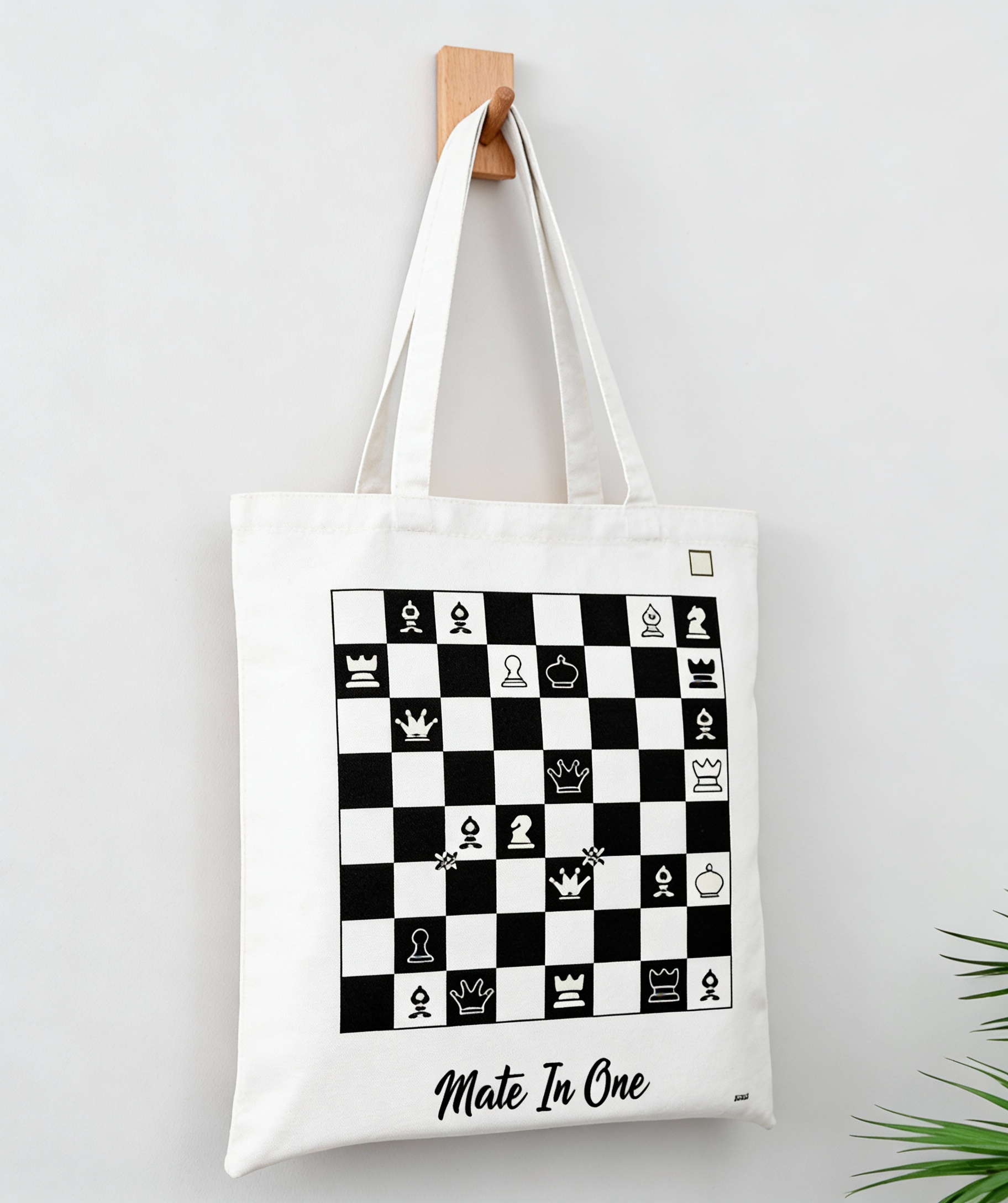 Chess Black-and-White Checkered Canvas Bag - with Zipper Pocket, Casual Shoulder Bag, Dirt-Resistant & Versatile, Chess Piece Design Handbag
